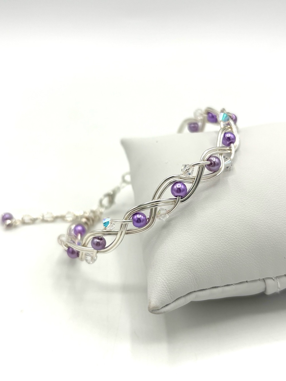 Hand Crafted Silver Wire Wrapped Bangle Bracelet with Purple Pearl - Picture 3 of 8